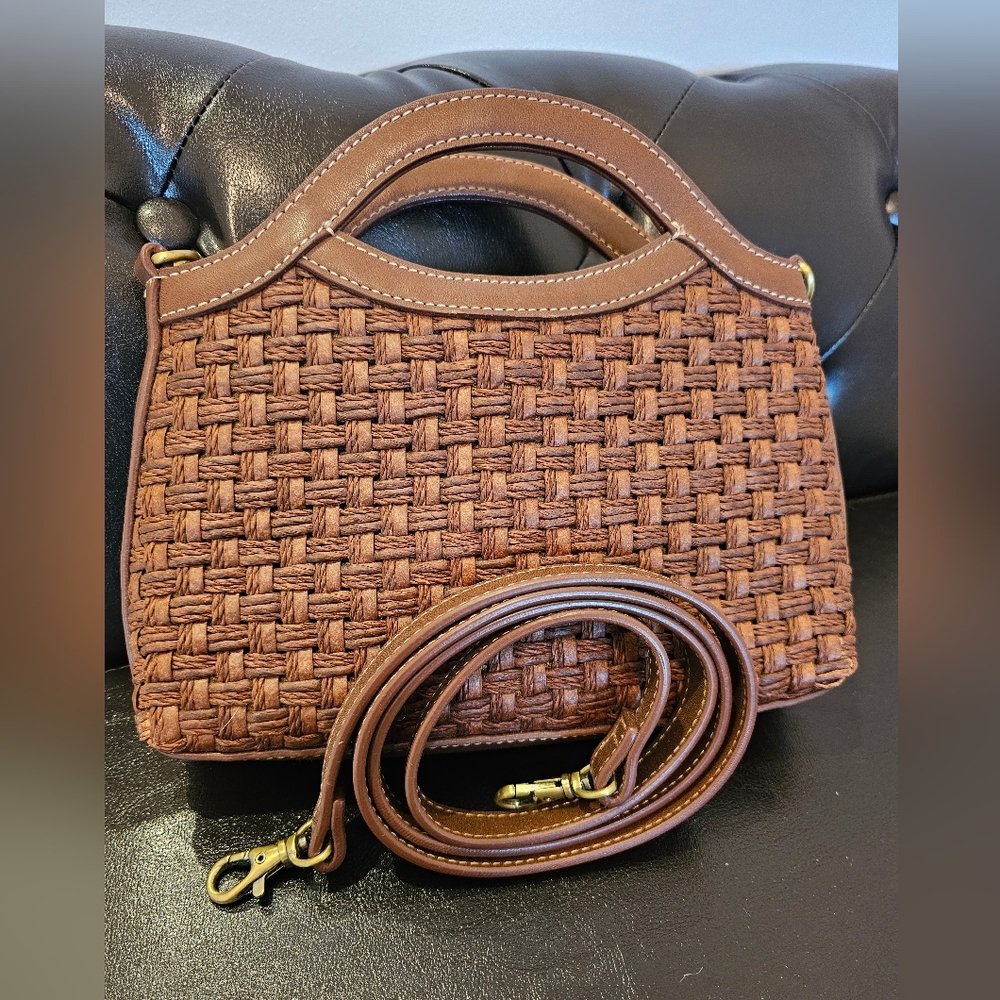 Vintage Fossil Woven Basket Crossbody